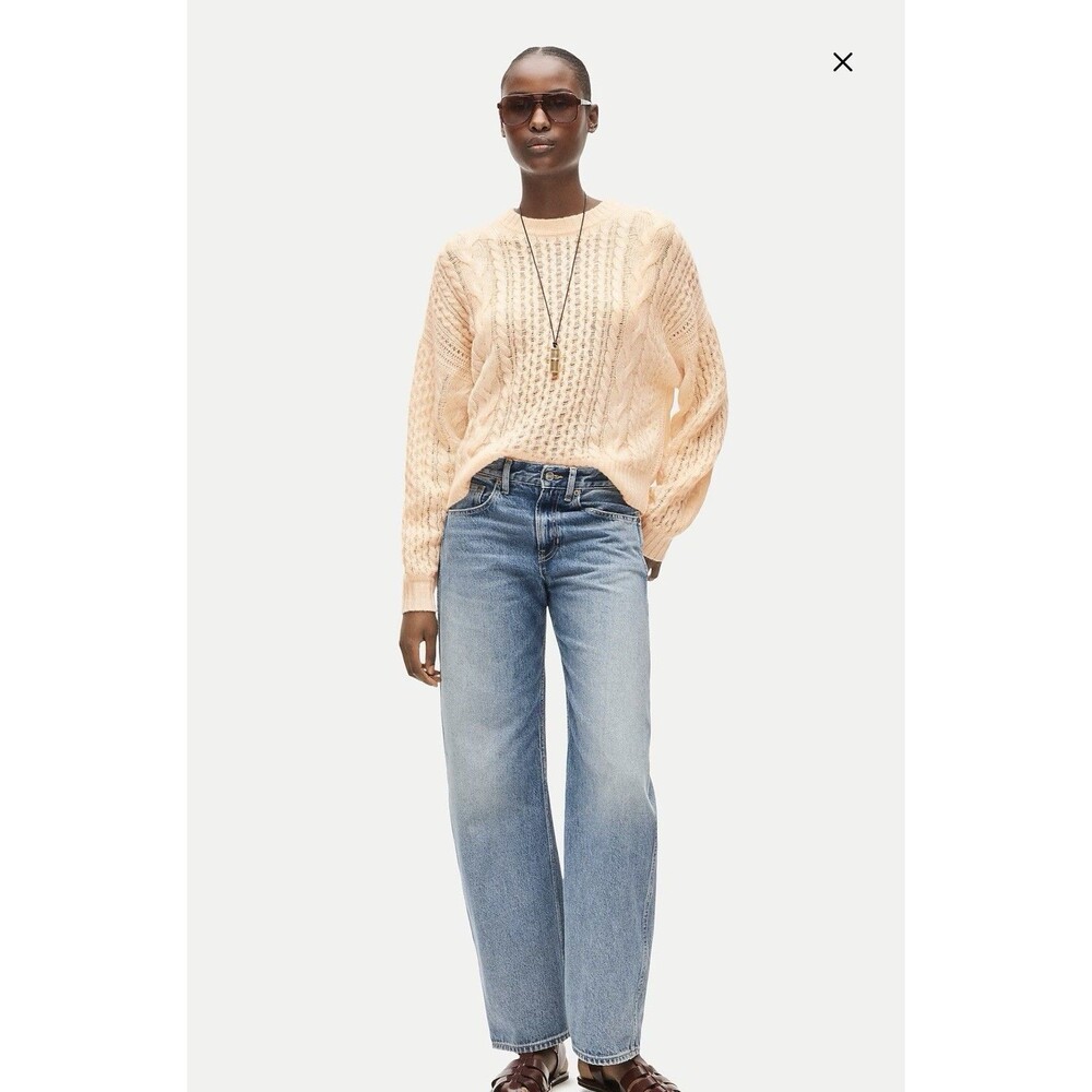 J Crew Cashmere cable-knit blouson-sleeve relaxed fit sweater Snow size L NWT - Picture 9 of 15